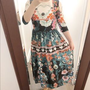 SHEIN A-Line Midi Patterned Dress With 3/4 Sleeve